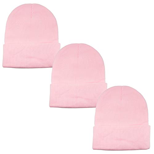 Gelante Unisex Beanie Cap Knitted Warm Solid Color 2040A-LT Pink-3PC