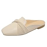 Trendy Women's Casual Shoes Comfortable Flat Leather Slippers Fashionable Round Toe Design Versatile Everyday Wear (Beige, 9)