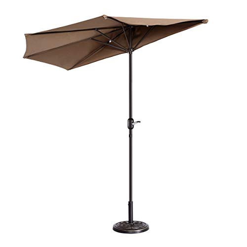 Villacera 83-OUT5464 9' Outdoor Patio Half 5 Ribs Fade Resistant Condo or Townhouse Umbrella in Brown, Height: 7’ 11”. Canopy Diameter (Coverage Area): 9 ft