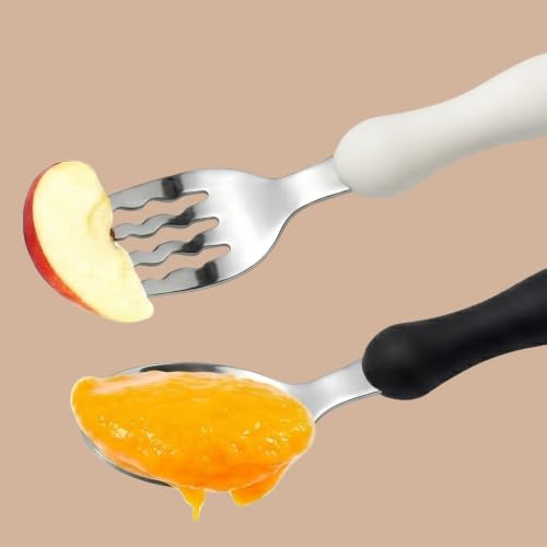 Image of Hian Baby Spoon and Fork Set, Stainless Steel Toddler Self Feeding Utensils with Travel Case, BPA Free Food Grade PP Handles, Kids Cutlery for 12+ Months Babies (Multicolor,Pack of 2)