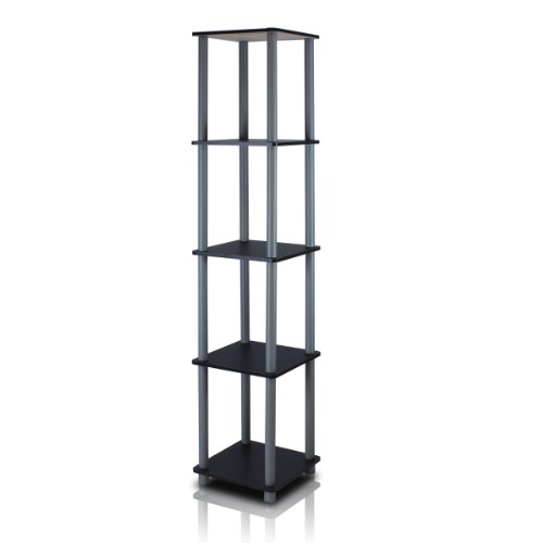 Furinno Turn-N-Tube 5-Tier Corner Square Rack Display Shelf, Round, Light Cherry/Black #TOP4