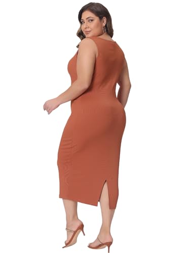 Image of Agnes Orinda Plus Size Dress for Women Summer Sleeveless Square Neck Bodycon Cocktail Sundress Sexy Midi Tank Dress