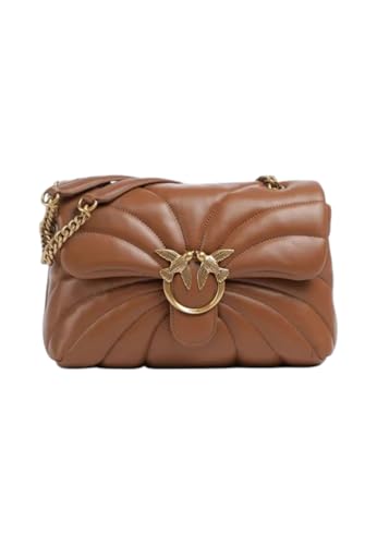 Pinko Love Classic Puff Bolso de hombro de piel acolchada, marrón, 27 x 18 x 11 cm, con correa de cadena y cierre de solapa