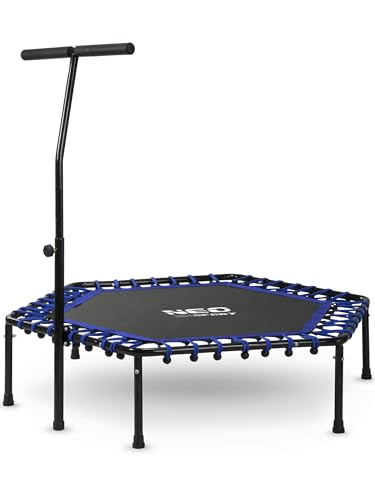 Neo-Sport Fitness Trampolin Klein Mit Höhenverstellbarem Haltegriff Mini Jumping Trampolin Erwachsene Durchmesser 127 cm Bis 100 kg Minitrampolin Indoor Outdoor Blau