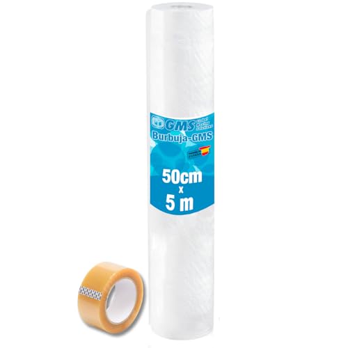 GMS - Rollo Burbuja 50cm x 5m + Precinto - Rollo Burbuja Mudanza - Rollo Burbuja Embalaje - Burbuja Mudanza, Envio y Embalaje - Papel Burbuja (50cm x 5m+Precinto)