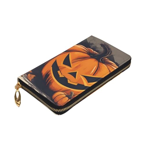 Pumpkin Halloween Prints Leather Long Clutch Wallet for Fashionable Girls and Women - Durable, Stylish, and Functional, Black, One Size3