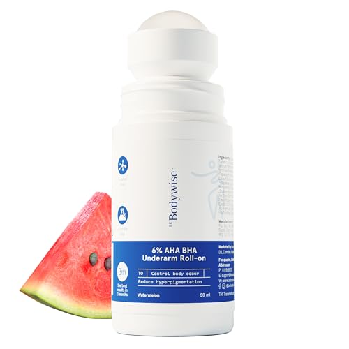 Image of Be Bodywise 6% AHA BHA Underarm Roll On Deodorant, 50ml | 1% Mandelic, 4% Lactic, 1% Salicylic Acid | Prevents Body Odour & Fades Pigmentation for Even Tone Skin | Alcohol & Aluminum Free | Watermelon