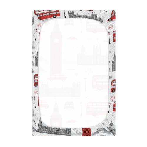Image of London Theme Car Crib Sheets Soft Breathable Fitted Baby Crib Sheets Mattress Cover for Girls Boys, 52 inch x 28 inch x 9 inch