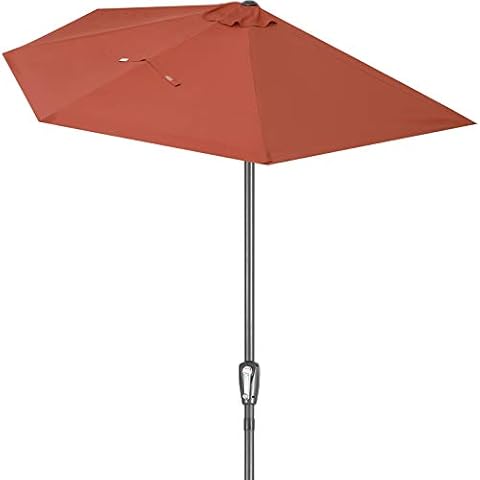 Kingsleeve Half Parasol Umbrella 10 ft Sun Shade Semi Round Circular for Small Terrace Balcony Garden UV-Protection 40+ Terracotta Cover
