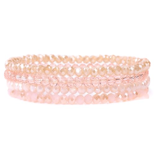 Hrlace Pulsera de perlas de cristal, 4 unidades, pulsera elástica de cristal,...