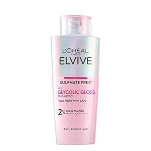 L’Oreal Paris Elvive Glycolic Gloss Shampoo, With Gloss Complex and Glycolic Acid, Fills and Seals Hair Fibres, For Long-lasting, Smooth and Shiny Hair, Sulphate Free, Ideal for Dull Hair, 200ml