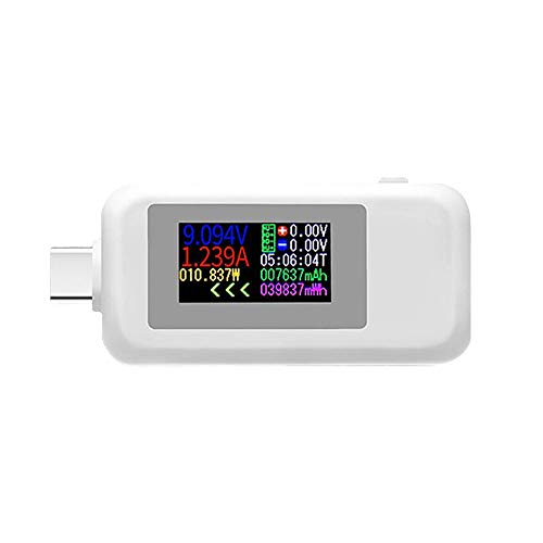 Flight-sky Type-C USB Tester USB Power Meter, USB C Voltage Tester Multimeter 0-5A 4-30V Current Meter Tester, USB-C Charger Tester, Color Display Type C Voltmeter Ammeter White
