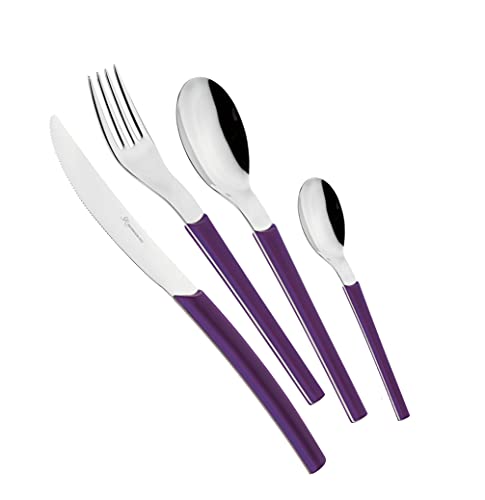 EME POSATERIE Loto Viola 2623 - Set di Posate da Tavola in acciaio inox 18/10, per 6 persone, 24 pezzi