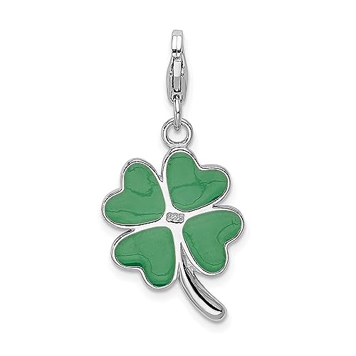 925 Silver Amore La Vita 3D Green Enameled 4 Leaf Clover Clear Crystals LOVE Bracelet Charm3