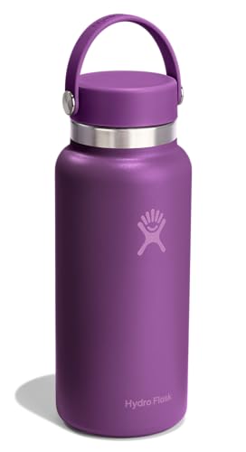 Image of Hydro Flask Water Bottle - Insulated Stainless Steel - Wide Mouth Flex Lid, Non Spill, Leakproof in 32 Oz Beachplum Purple