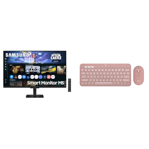Image of Samsung 32 inch (80cm) M5 Smart Monitor with Smart TV Experience|FHD 1920 x 1080|Screen Mirroring TV Plus|Speakers|Adaptive Sound|Wi-Fi|HDMI|Bluetooth + Logitech Pebble 2 Combo Wireless Keyboard and Mouse
