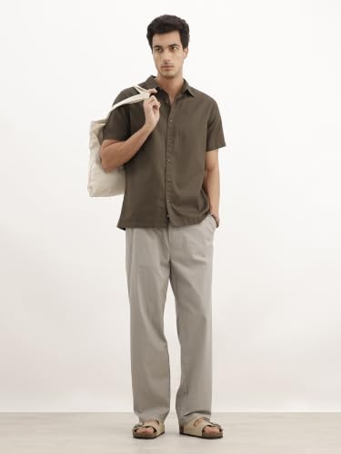 Image of WROGN Men's Stretch Cotton Trousers | Solid | Loose Fit