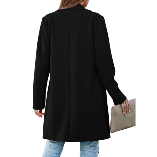 Women's 2024 Fall Long Blazer Jackets Elegant Blend Wool Pea Coat Long Sleeve Notch Lapel One Button Outerwear3