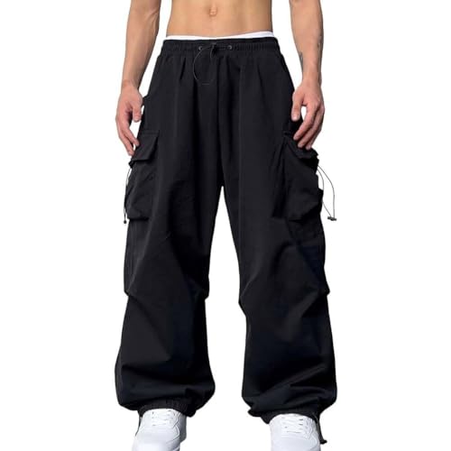 Pantalon parachute homme cargo ample décontracté noir