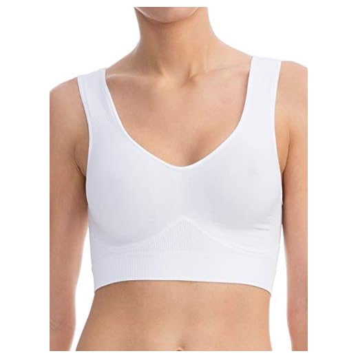 Body&Co Sujetador deportivo para mujer, sin aros para fitness, yoga, correr, pilates y gimnasia, sujetador push-up, Color blanco., 42
