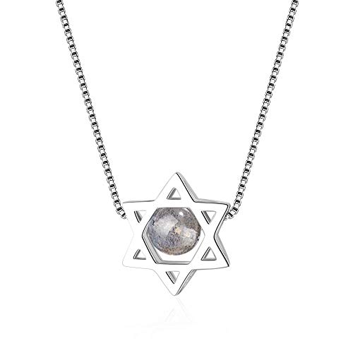 Collier hexagramme cristal de fraise argent 925 pendentif mixte