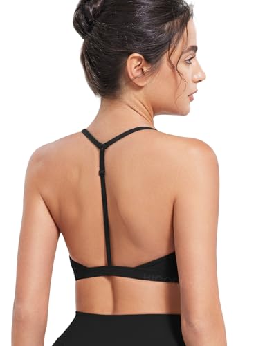 HIGORUN Workout Sports Bras for Women Backless Padded V Neck Strappy Bra Low Impact Y Back Gym Yoga Tops3