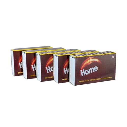 Image of HomeLights Medium Size Match Box (Pack of 5 X 4 Matchboxes) Karborised 100 Match Sticks for Kitchen, Pooja & Craft | Extra Long, Extra Strong Matchsticks