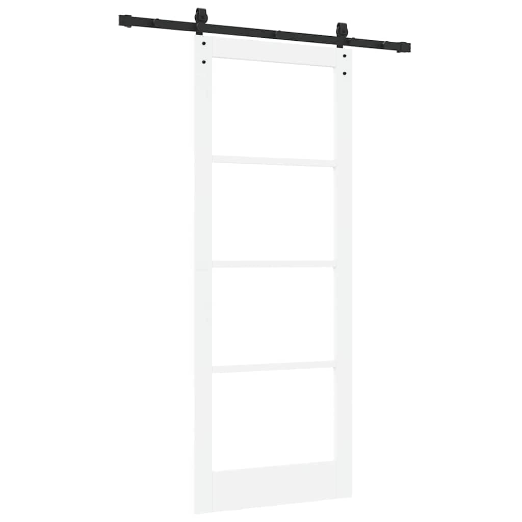 Puerta corredera ORKDAL blanca 83x211cm Madera maciza de pino y vidrio con riel y ruedas para sala de estar dormitorio deslizamiento silencioso duradero fácil montaje estilo moderno