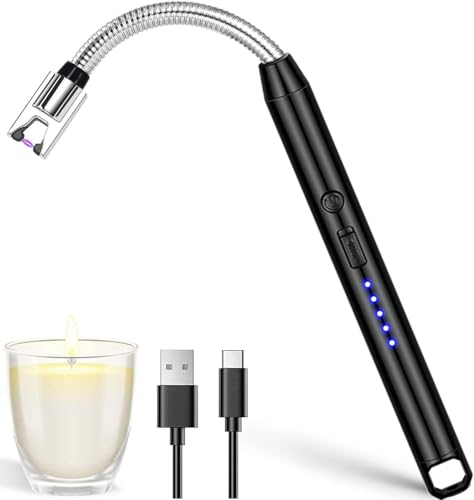 USB Plasma Rechargeable Electric Gas Lighter for Kitchen, Pooja Room, Candles, BBQ, Multi Purpose - 360 Degree Flexible & Windproof (Black)