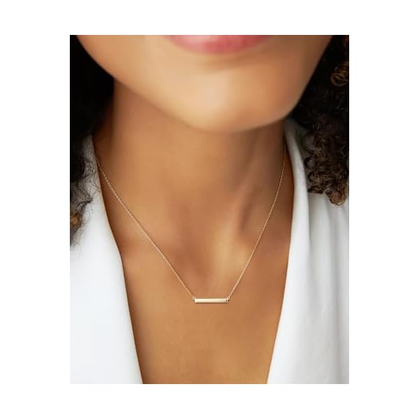 FANCIME 14K Real Solid Gold Bar Necklace High Polished Pendant Horizonal Bar Classic Simple Basic Daily Wear Fine Jewelry for Women 16”+2” Extender - Image 6