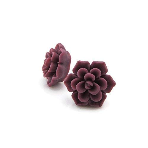 Hypoallergenic Succulent Earrings for Sensitive Ears (Burgundy, 100% Metal Free Plastic Posts)