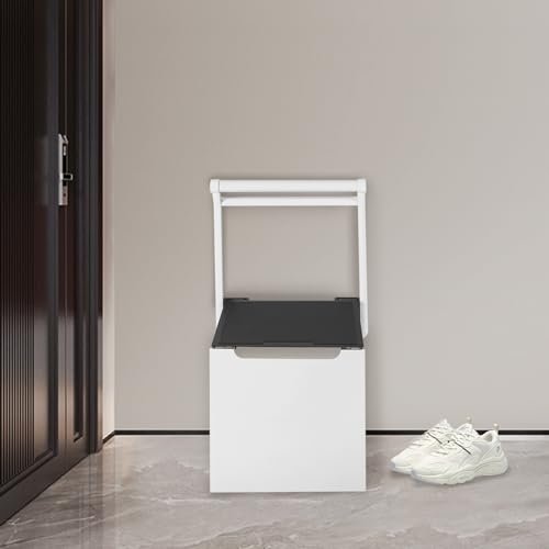 Giciashop Folding Entryway Stool,330 lbs Weight Capacity Folding Shower Seat,Foldable Wall Mounted Shoe Changing Stool with Handrail and Non-Slip Mat for Living Room,Bathingroom (White)
