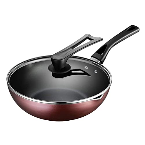 Wok Pan wok de fondo plano con tapa de cristal, apto para todas las estufas, 28 cm