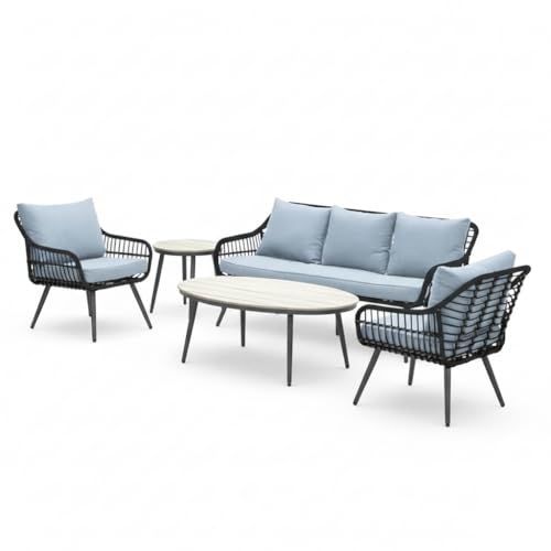 Image of LOCCUS 4 Piece Outdoor Patio Furniture Sets, All-Weather Sectional Sofa Patio Furniture Conversation Set, Glass Table & Washable Cushions for Backyard Porch Garden Lawn Balcony(Grey)