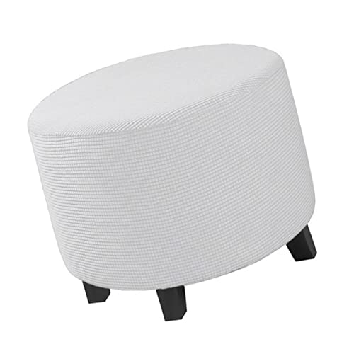 XGANGM Round Ottoman Cover Slipcover Small Extra Large Medium Round Storage Pouf Cover Stretch Footstool Cover S/M/L/XL/XXL Furniture Protector Covers Washable,Milky,XL