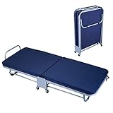 Folding Bed with Mattress, Rollaway Guestfor Adults Bed Memory Foam Mattress, Sturdy Metal Frame, Portable Sleeper Bed Size Easy to Store, for indoor or outdoor camping bed (188 * 90 * 28cm)