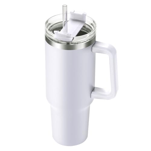 Reviews de Vaso blanco disponible en línea. 42 40OZ Vaso Térmico de Acero Inoxidable con Asa y Popote, Blanco Taza Termica Frío y Caliente con Tapa, Apto para Lavaplatos, Termo de Viaje Regalos para Mujer