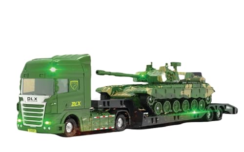 ZUKULIFE Military Vehicles and Army Battle Site Toys Flatbed Truck with Tank, Gift for 3 4 5 6 Year Olds Boys Kid Toddler Child