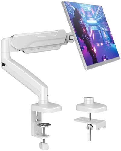 Image of MOUNTUP Single Monitor Desk Mount Holds Screen up to 32 inch, Height Adjustable Monitor Arm, Full Motion Computer Monitors Stand with Clamp /Grommet Base, VESA Mounts Fit 4.4-17.6lbs Computer, White