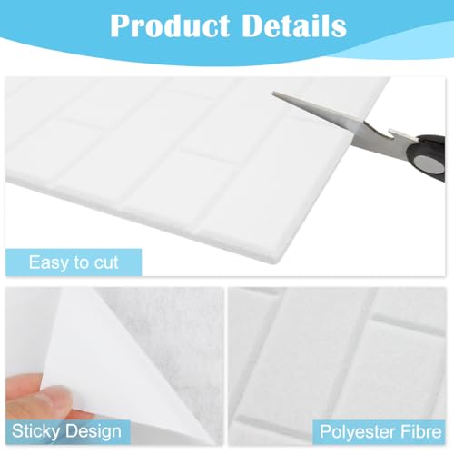 Image of 6Pcs Felt Black Boards with 50 Drawing Pins, 30x30cm Self Adhesive Wall Brick Pattern Utility Felt Board for Photo, Memo, Reminder Notes (White)