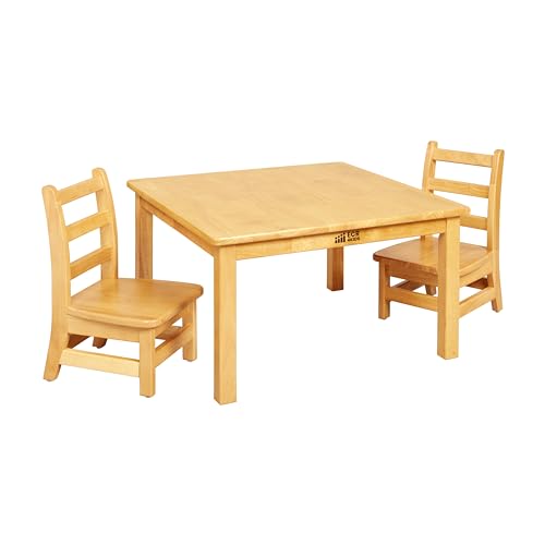 ECR4Kids 30in x 30in Square Hardwood Table with 16in Legs and Two 8in Chairs, Kids Furniture, Honey