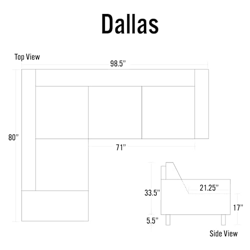 Cortesi Home Contemporary Dallas Genuine Leather Sectional Sofa with Left Side Facing Chaise Lounge, Brown 80"x98"