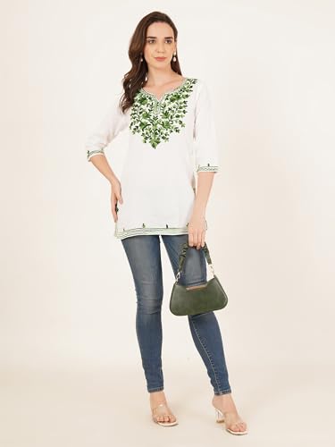 Image of Women's Pure Cotton Embroidered Short Kurtis