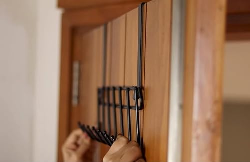 Image of Over The Door Hook Hanger, Hanging Organizer Rack Steel Door Hook | Door Hanging Accessory Black (7 Hooks)