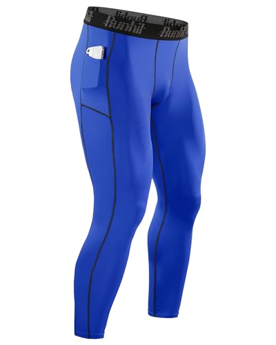 Image of Runhit Mens Compression Pants Running Tights Pockets Sports Leggings Spandex Workout Cycling Athletic Thermal