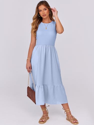 Image of ANRABESS Women Midi Dresses 2026 Summer Casual Sleeveless Sundress High Neck Tank Top Racerback Flowy Beach Dress ＆ Pockets