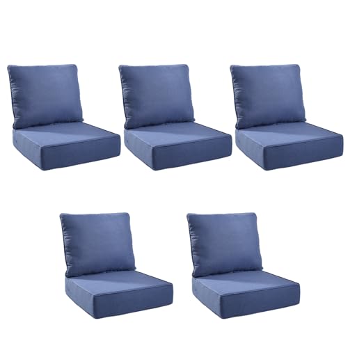 Image of Outdoor Cushion for Patio Furniture - 6 inch Thick Outdoor Chair Cushions with Water Resistant & Removable Cover, 28D High Density Sponge, 22x24 Outdoor Seat Cushions for Chair /Sofa| Blue | 5-Pack |