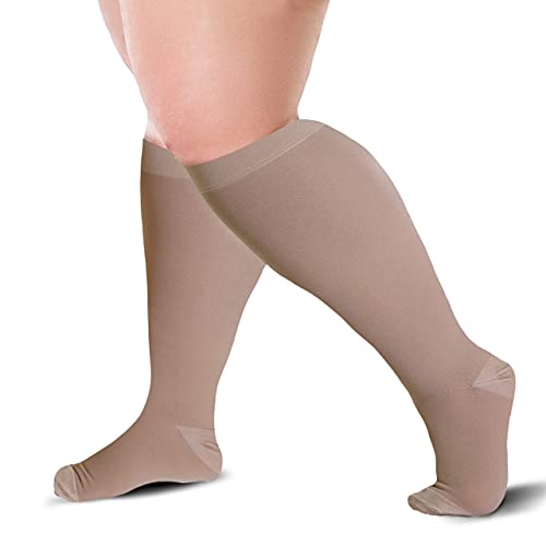 Image of Compression Socks 20-30 mmHg for Women & Men - Knee High Stockings (X-Large, Beige)