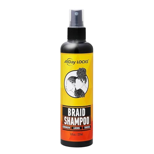 AllDay Locks Braid Shampoo - No Rinse Spray Cleanser, Lightly Detangles & Adds Shine to Braids, Locs, Twists, & Cornrows, For Women & Men, Moisturizes & Cleanses Buildup - 8 oz Bottle