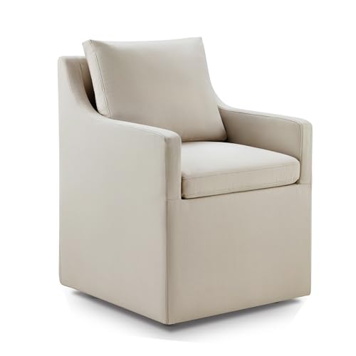Image of KISLOT Upholstered Dining Chairs with Casters Modern Side Armchair with Rollers for Diningroom Bedroom Livingroom Reading Room, Flax Beige, 1 Box